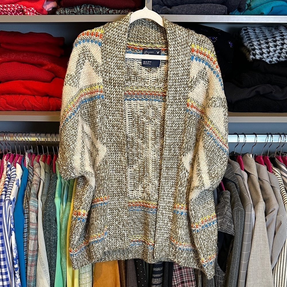 American Eagle sage/white print dolman sleeve open front cardigan size XS/S